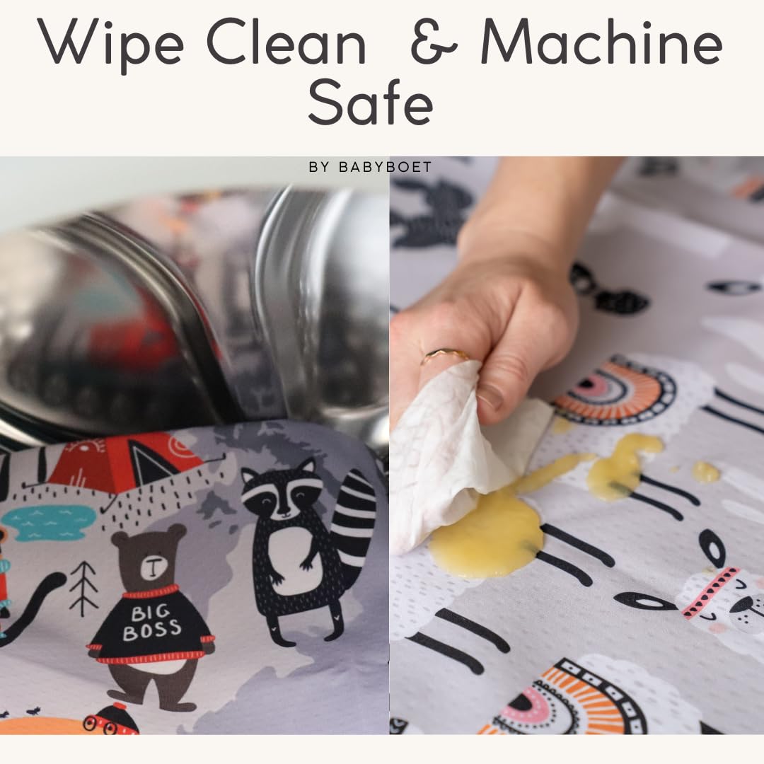 BABYBOET Splat Mat for Baby – Under High Chair Floor Mat Protects Wood, Vinyl and Carpet from Spills – Waterproof 4 Layer Baby Mat with Anti-Skid Backing Deters Bunching and Sliding (51” x 51”)