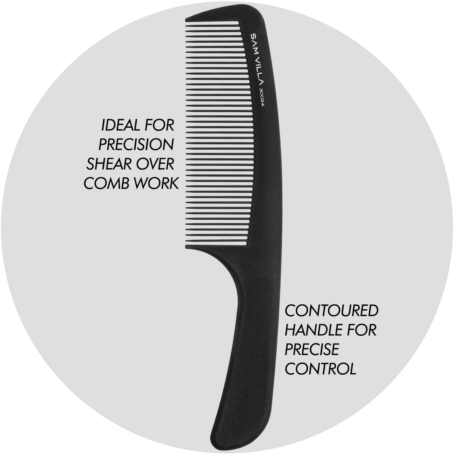 Sam Villa Signature Series Professional Detailing & Taper Hair Comb With Handle, Black