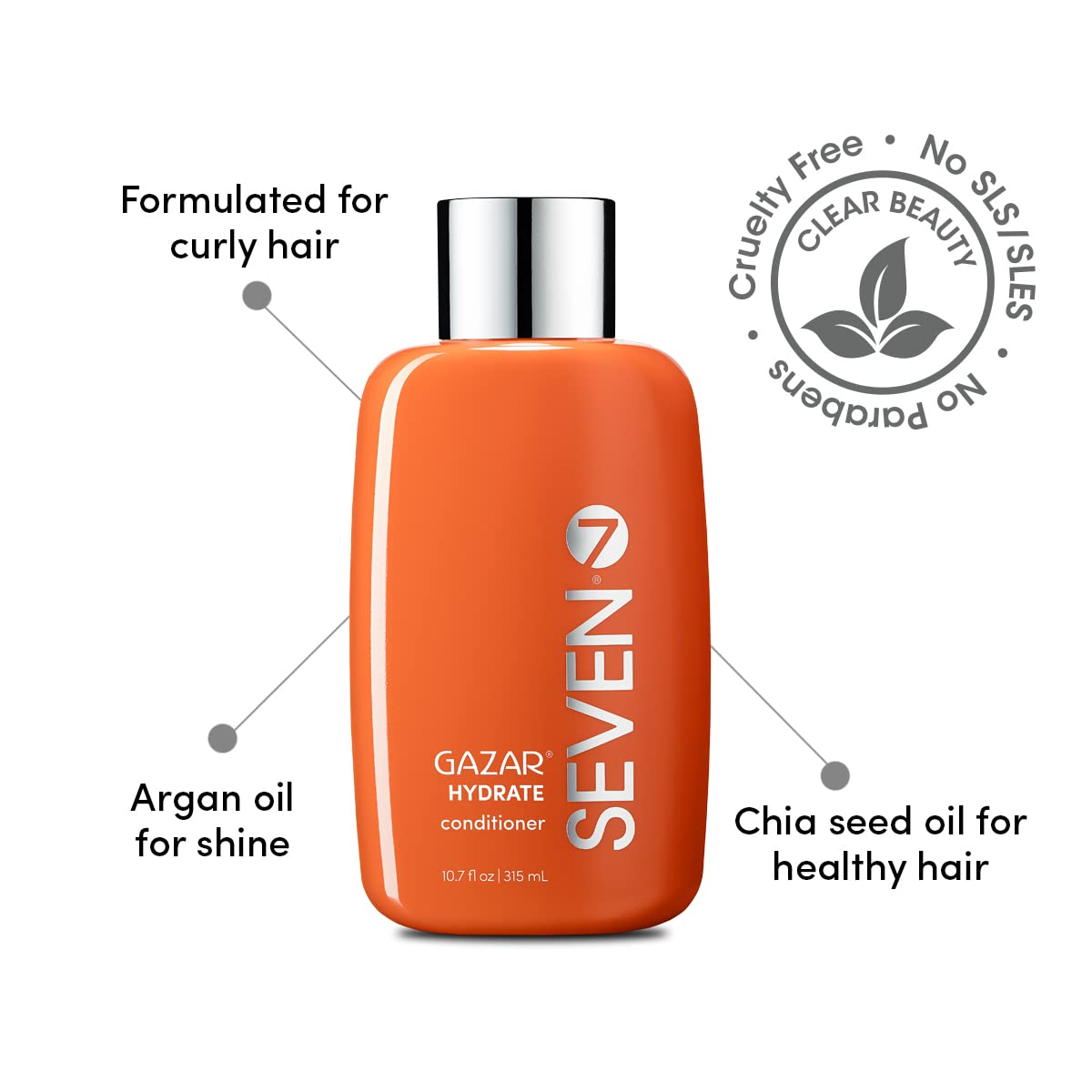 SEVEN Hair Care Gazar Hydrate Conditioner for Women & Men, Anti-Frizz, Moisturize Dry Hair, Sulfate + Paraben Free, Cruelty Free with Argan Oil, Jojoba & Biotin, Made in USA, 10.7oz