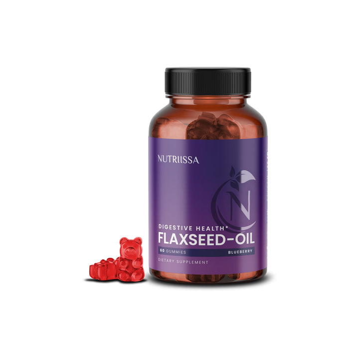 Nutriissa Flaxseed Gummies – Digestive Health & Omega Support – EPEB Certified for Purity & Potency – 60 Blueberry Flavored Vegan Gummies