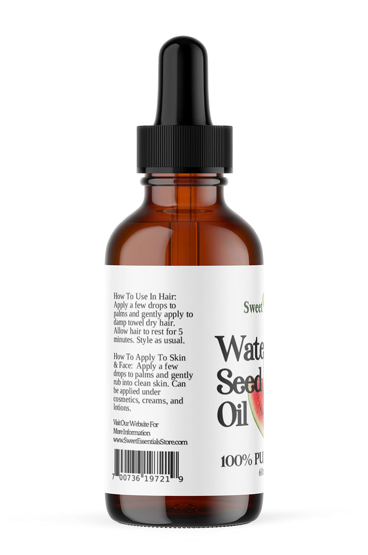 100% Organic Watermelon Seed Oil | Imported From Egypt | Various Sizes | 100% Pure | Cold-Pressed | Natural Moisturizer for Skin, Hair and Face | By Sweet Essentials (2 fl oz Glass Bottle)