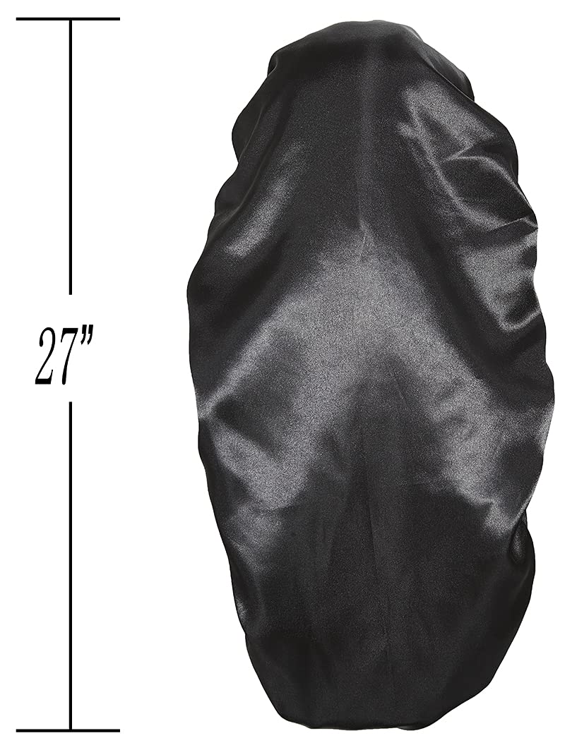 2 Pcs Hair Bonnets for Women Satin, Soft Elastic Band Silky Sleeping Cap Big Bonnets for Women Bonnet for Braids(Black+Green)