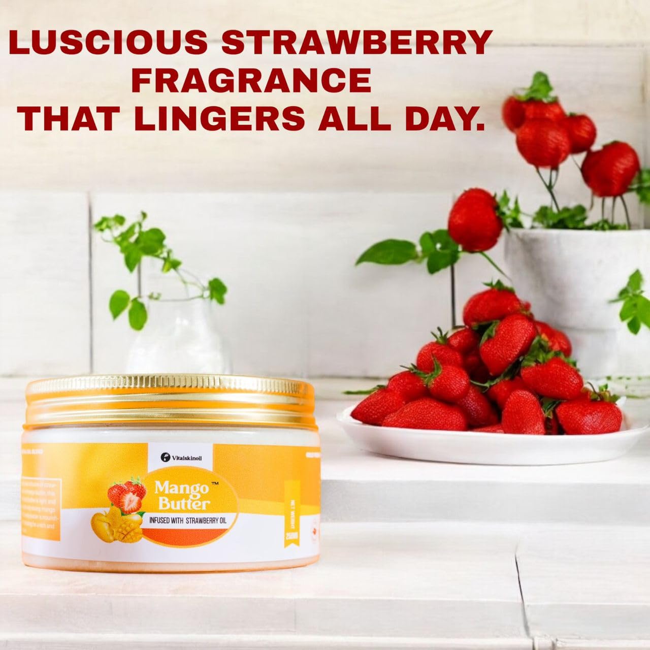 VITALSKINOIL Organic Mango scented fragrance Body Butter Infused with Strawberry Oil, Fragrance Body Cream, Body Butter for Women lotion smell good natural