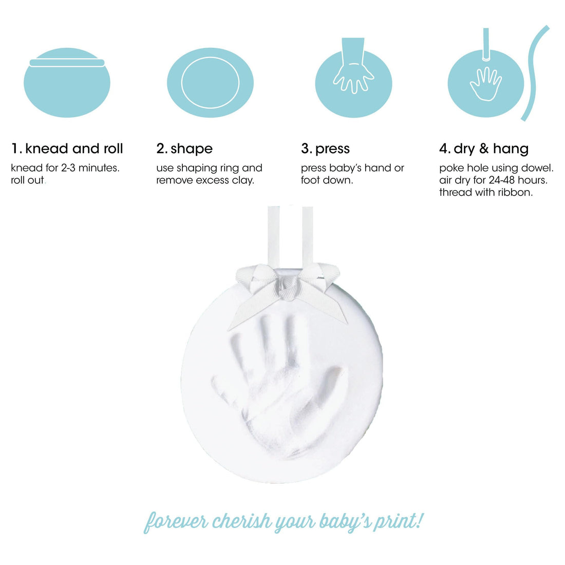 Pearhead Baby Handprint or Footprint Kit, My First Christmas Ornament, DIY Clay Keepsake Kit, Gift For New And Expecting Parents, 3 Multicolored Ribbons For Baby Girl or Baby Boy