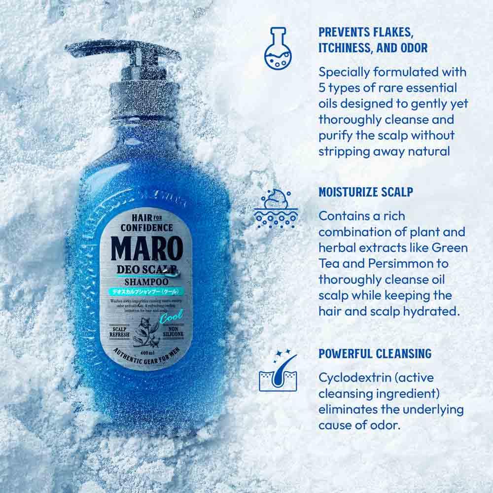 MARO Deo Scalp Shampoo - Soothing Cool Shampoo Cleanser Designed to Remove Dirt & Odor at the Root - Refreshes & Hydrates Scalp, Prevents Flakes & Itchiness - Gift for Men - 13.5 oz / 400 ml (2 Pack)