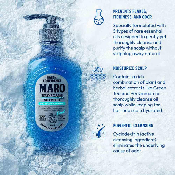 MARO Deo Scalp Shampoo - Soothing Cool Shampoo Cleanser Designed to Remove Dirt & Odor at the Root - Refreshes & Hydrates Scalp, Prevents Flakes & Itchiness - Gift for Men - 13.5 oz / 400 ml (2 Pack)