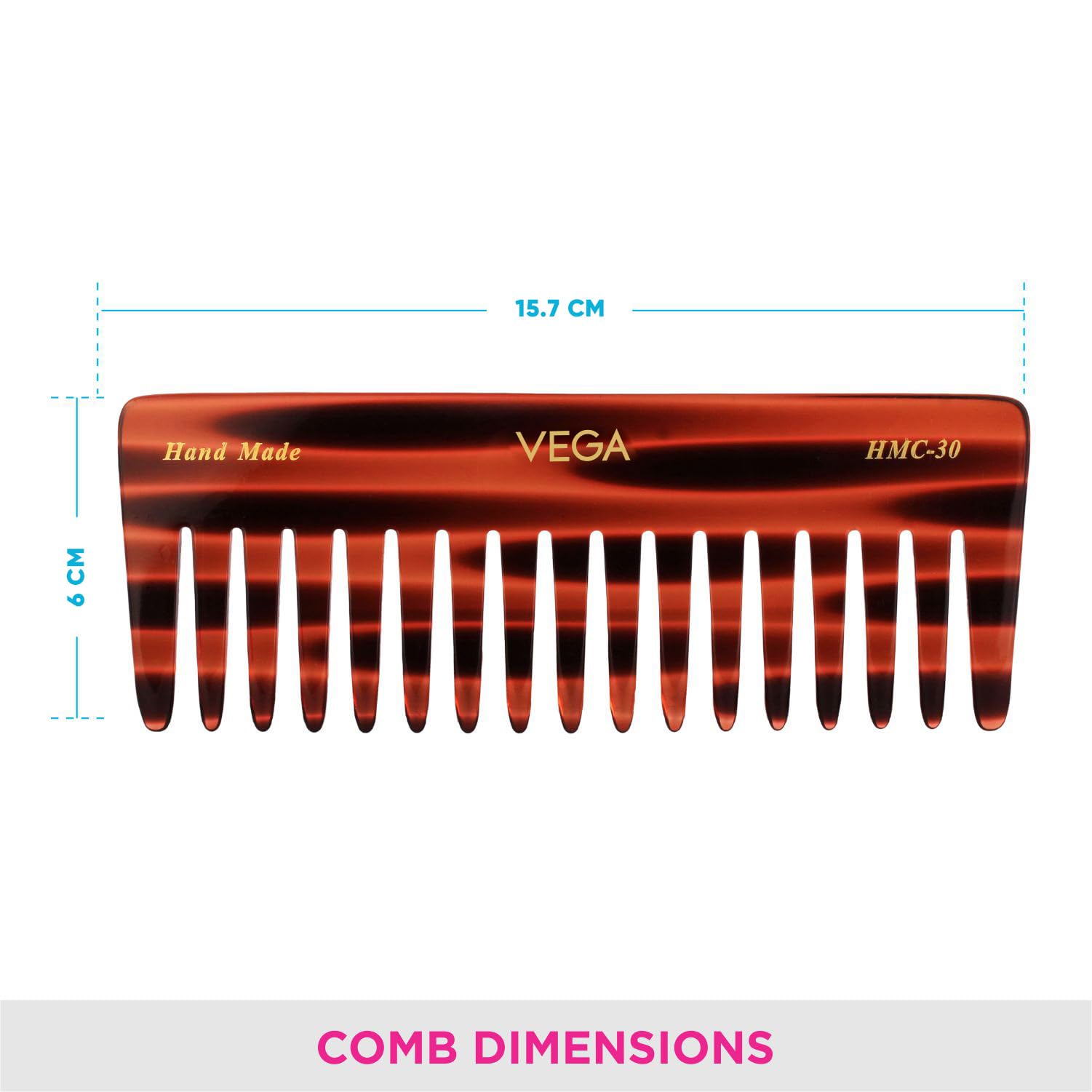 Vega Large Shampoo Hair Comb with Wide Teeth,Handmade (India's No.1* Hair Comb Brand)For Men and Women, (HMC-30)