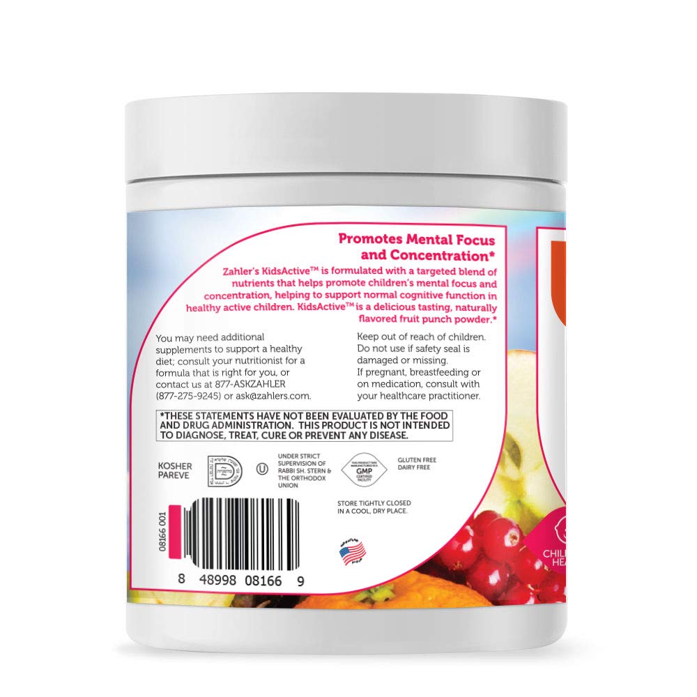 Zahler KidsActive, Kids Concentration Formula Powder, All Natural Children’s Supplement Supporting Focus, Certified Kosher, 30 Servings Fruit Punch Flavored Powder