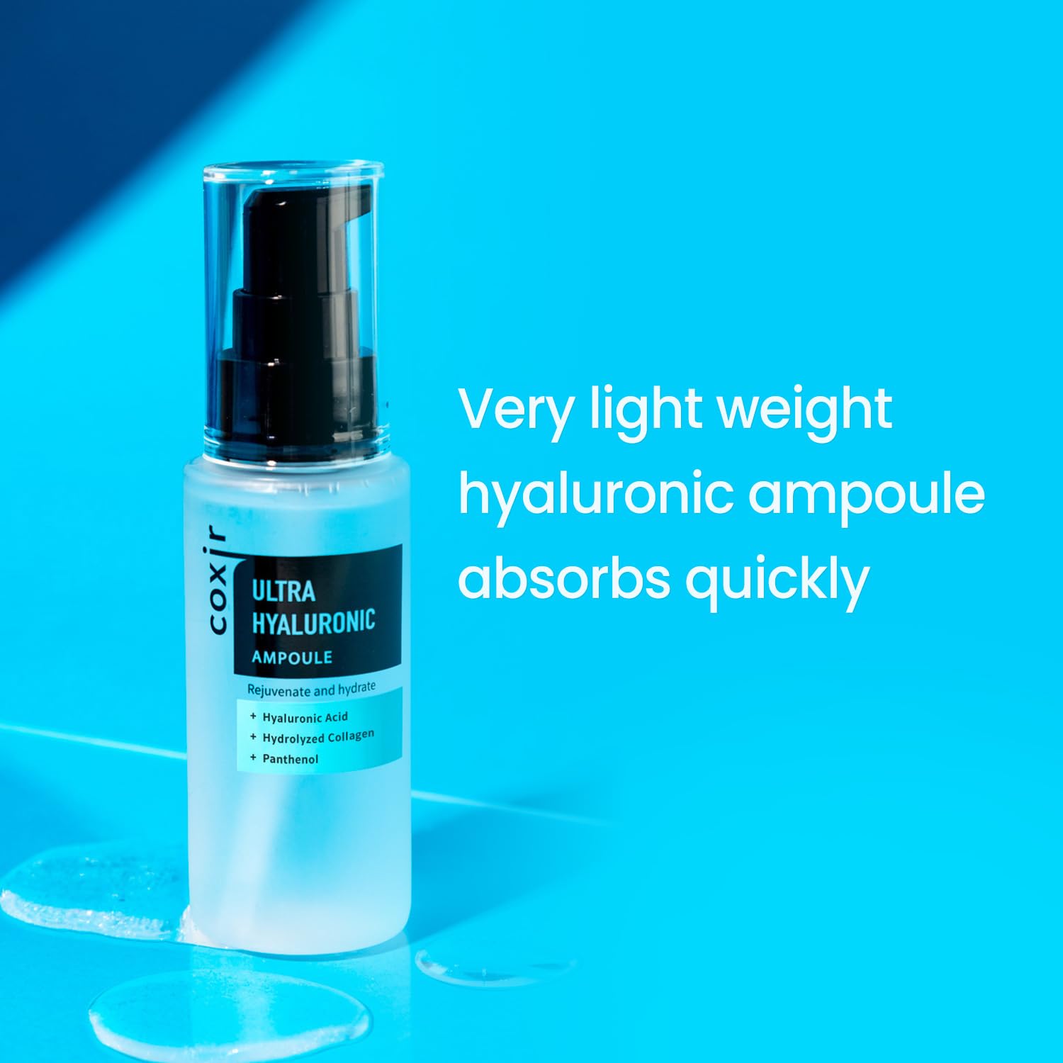 COXIR Ultra Hyaluronic Ampoule 50Ml(1.69 Fl.Oz.)|40% Of Hyaluronic Acid,Collagen,Cica,Vitamin B5,| Pure Hyaluronate|No Fragrances,No Paraben,Cruelty Free|Deep Hydration For Dehydrated Skin