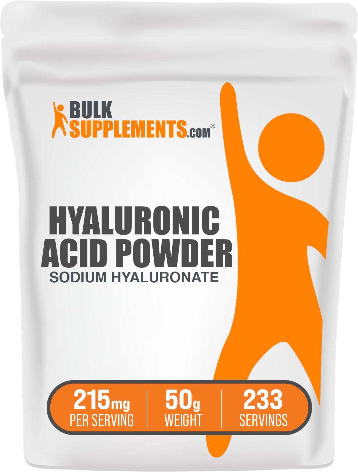 BulkSupplements.com Hyaluronic Acid Powder - Hyaluronic Acid Supplements, Hyaluronic Acid 215mg - Hyaluronic Acid Food Grade, Gluten Free - 215mg per Serving, 50g (1.8 oz) (Pack of 1)