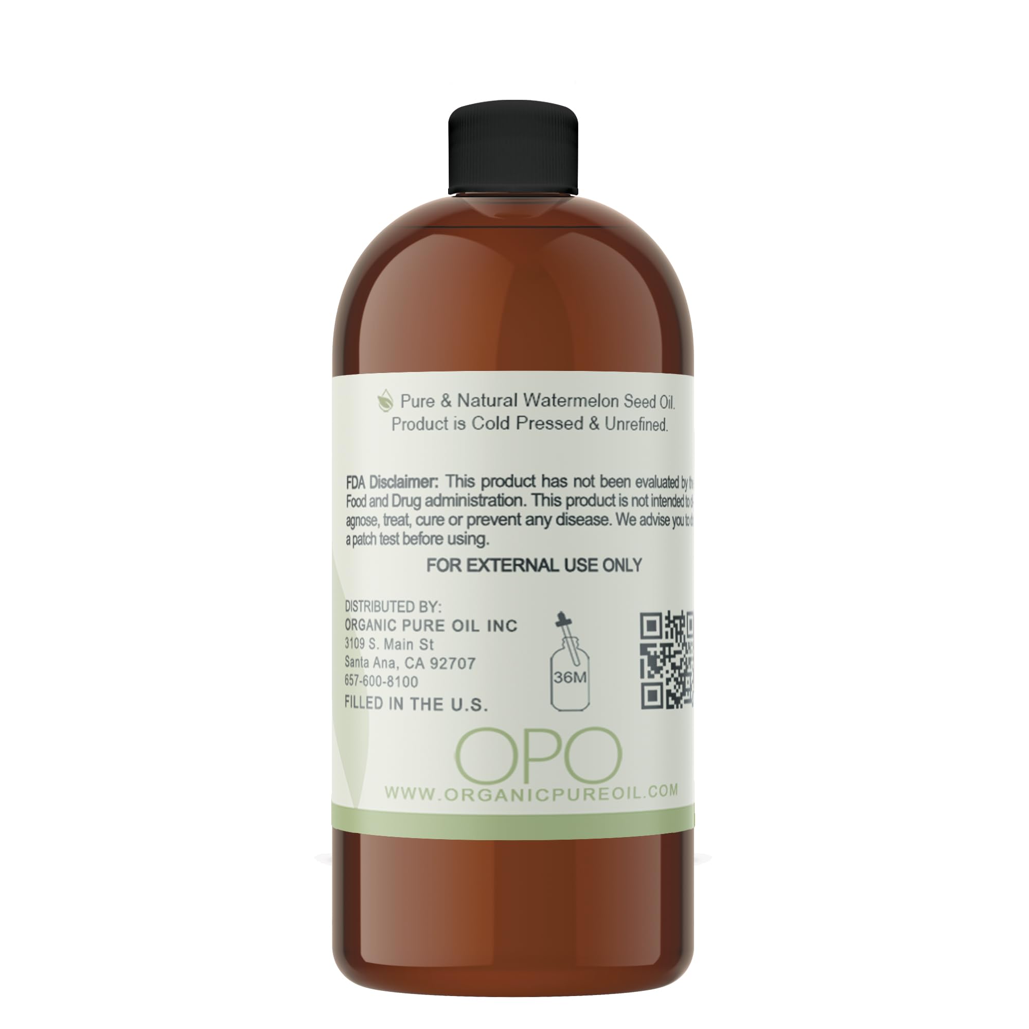 Watermelon Seed Oil - 32 oz - 100% Pure, Unrefined, All Natural, Non GMO, Bulk, Organically Sourced, Vegan, Carrier Oil for Face Scalp Hair Skin Nails Body Feet Arms Legs Dry Skin Moisturizer - OPO