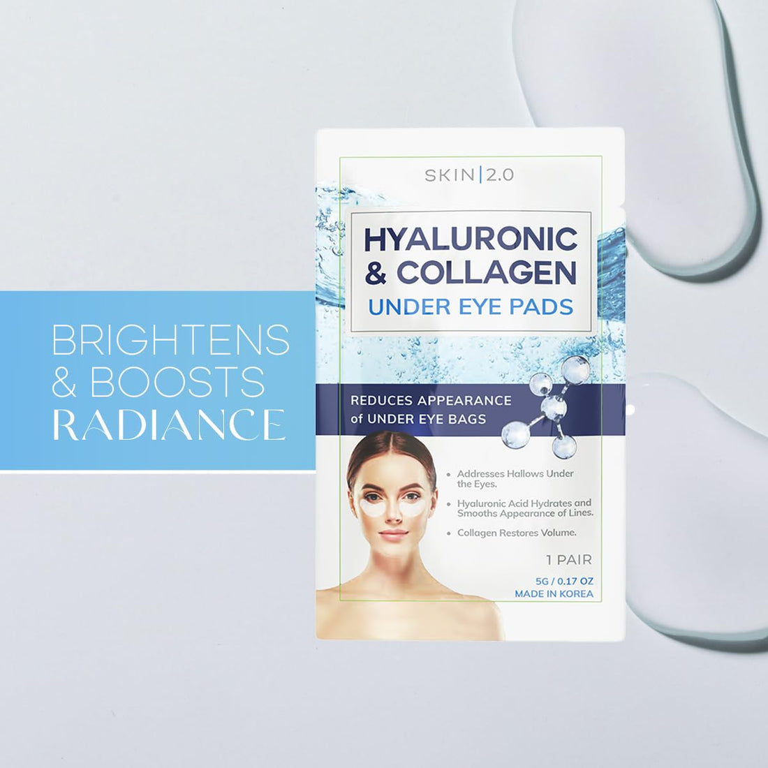 Skin 2.0 Hyaluronic Acid & Collagen Under Eye Patches - Dermatologist Tested, Hydrating, Reduces Bags & Wrinkles - Anti-Aging, Clean Beauty, Cruelty-Free Korean Skincare for All Skin Types - 15 Pairs