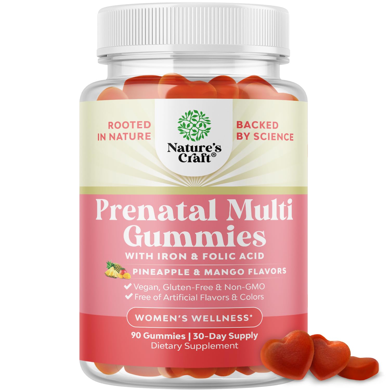Natures Craft Vegan Prenatal Gummies for Women - Gummy Prenatal Vitamins for Women with Iron Folic Acid and Superfruit Blend - Chewable Vitamins Gummy Formula (Pineapple Mango) 1 Month