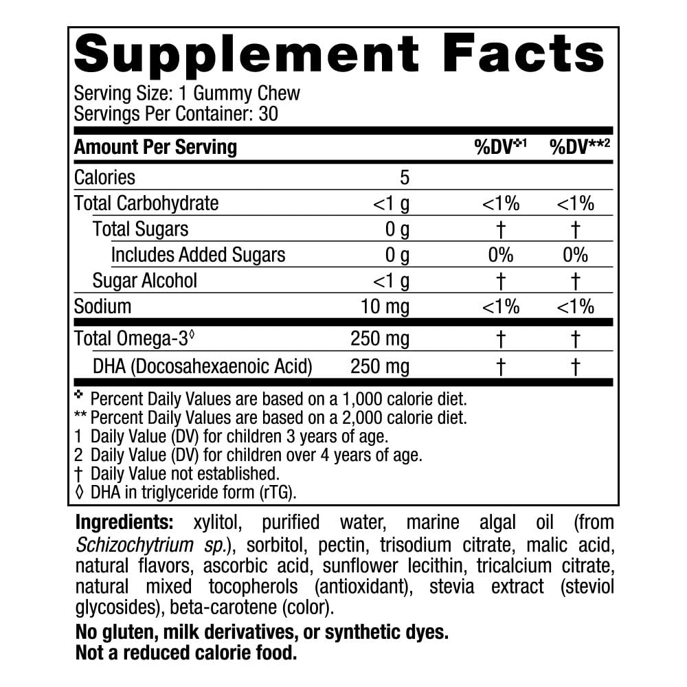 Nordic Naturals Zero Sugar Children’s DHA Vegetarian Gummy Chews - Passion Fruit Lemon Flavor - 30 Gummies - Vegan Algae Oil Omega-3 Supplement for Kids Brain & Cognition Support - 30 Servings