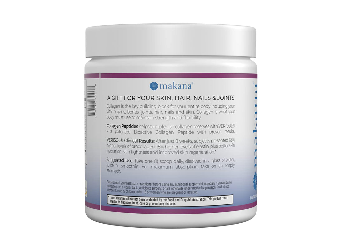 Makana Collagen Peptides Plus – with Verisol®, Vitamin C, Hyaluronic Acid & Amino Acids – Supports Hair, Skin, Nails, & Joints, 30 Servings – Raspberry Flavor