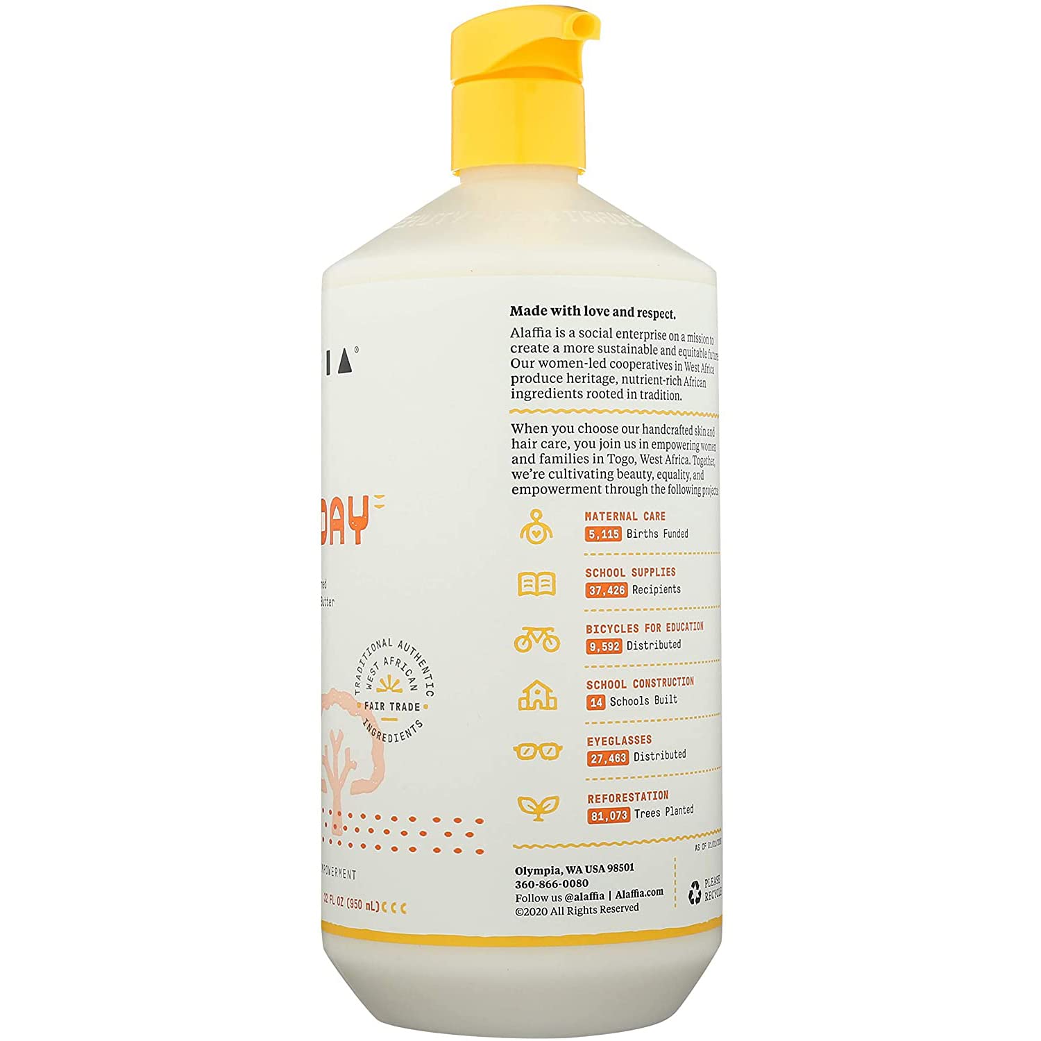 Alaffia EveryDay Shea Conditioner, Moisturizes, Restores and Protects. Made with Fair Trade Shea Butter, Cruelty Free, No Parabens, Vegan, Unscented 32 Fl Oz