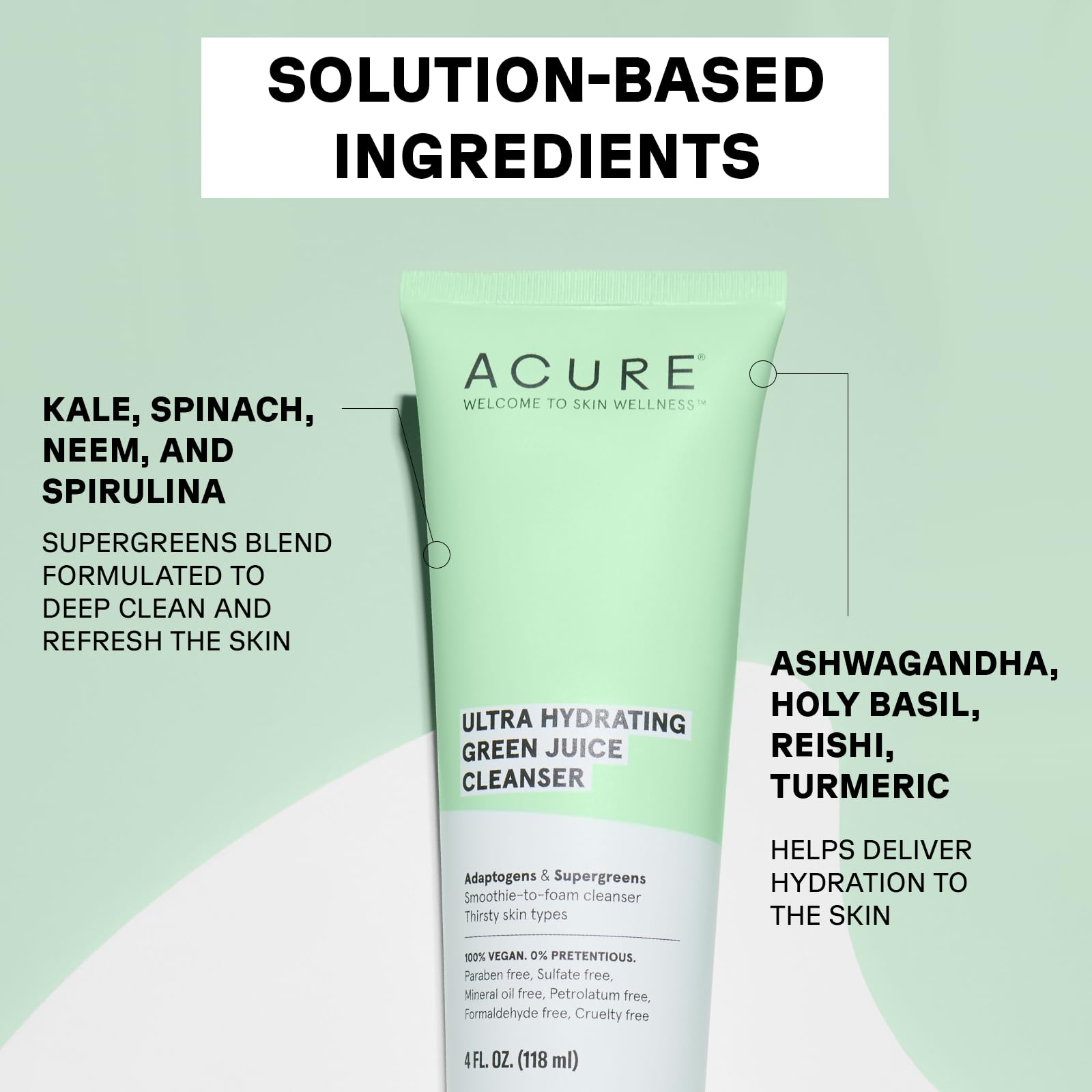 ACURE Ultra Hydrating Green Juice Cleanser | 100% Vegan | Intense Moisture for Super Thirsty Skin | Supergreens & Adaptogens - Purifies, Deep Cleanses & Refreshes | 4Fl Oz