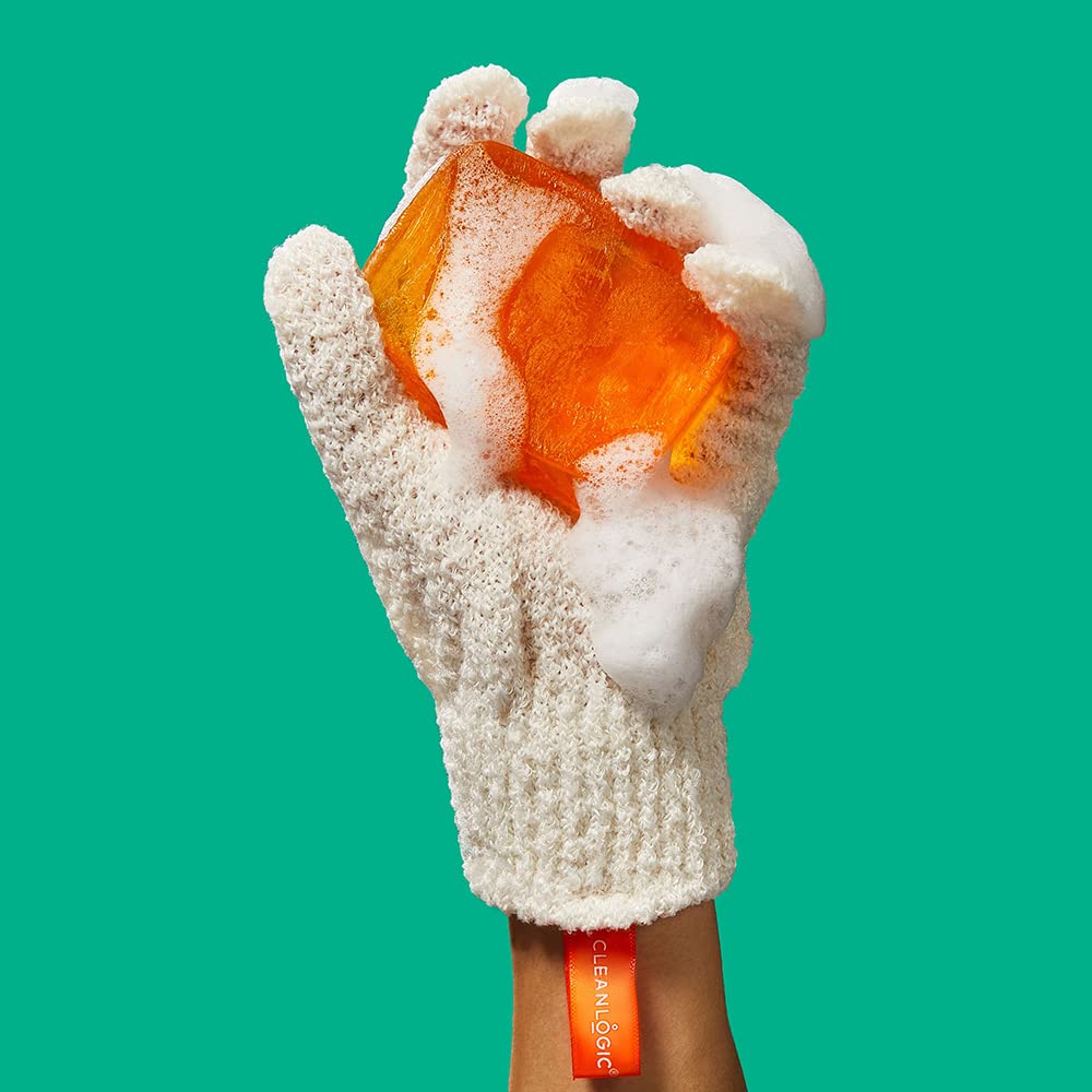 Cleanlogic Bath and Body Exfoliating Stretch Bath/Shower Gloves Assorted Colors, 3 Pair - 9 Count