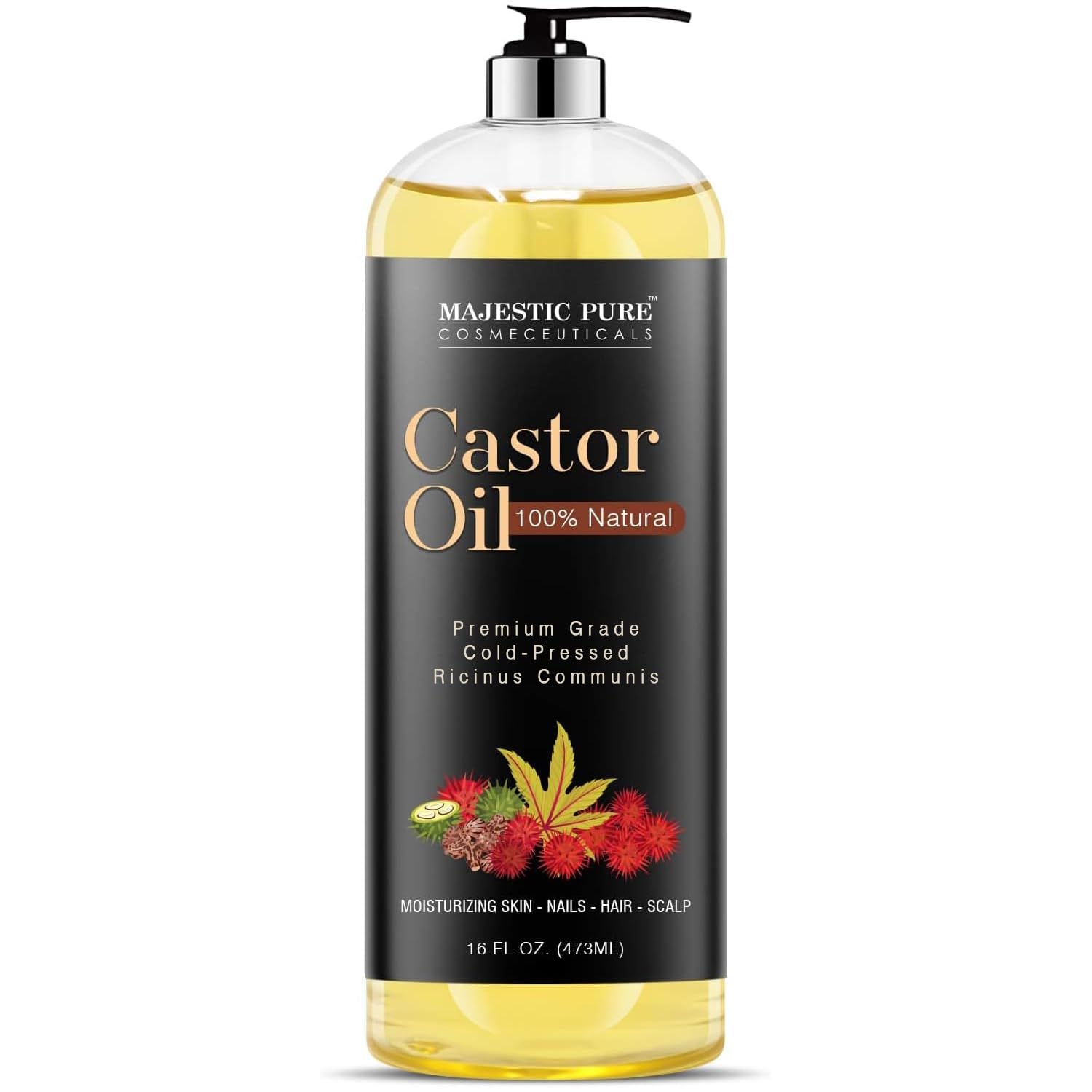 Majestic Pure Castor Oil, Hair Wonder Oil with Numerous Skin Benefits, 16 Oz
