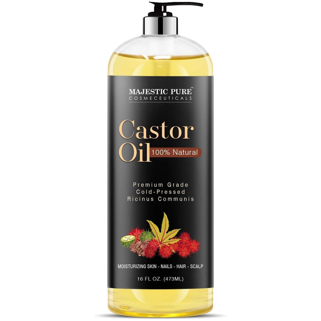 Majestic Pure Castor Oil, Hair Wonder Oil with Numerous Skin Benefits, 16 Oz