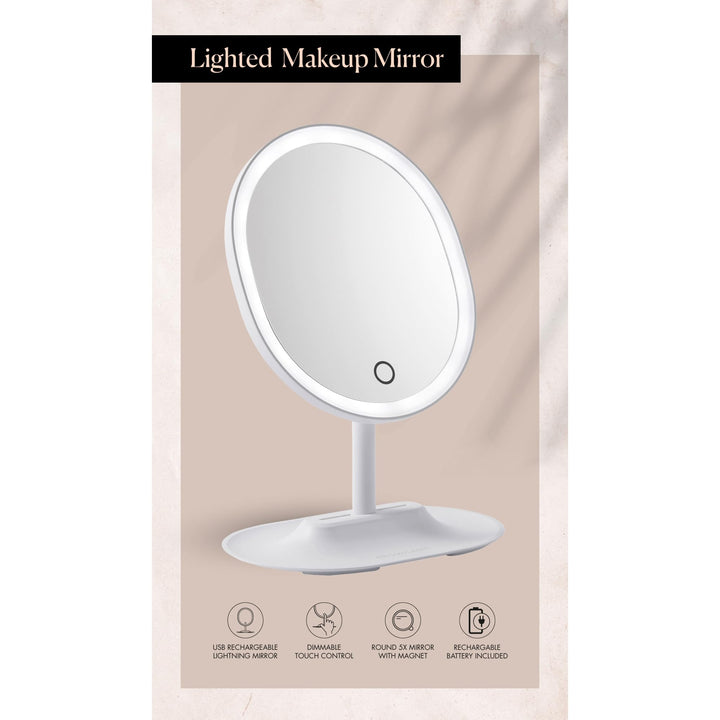 Browgame Original Lighted Makeup Mirror - LED Touch Sensor Mirror; Arrives With 5X Mini Mirror Magnet Accessory - Your New Favorite Vanity Accessory - Bright, Adjustable LED Light Technology - 1 Pc