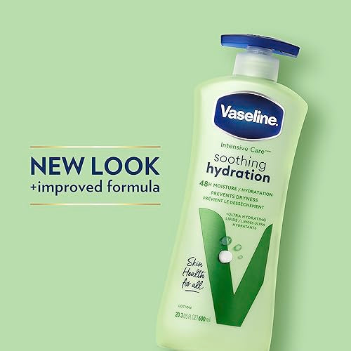 Vaseline Intensive Care Body Lotion Soothing Hydration for Dry Skin with Ultra-Hydrating Lipids + 1% Aloe Vera Extract to Refresh Dehydrated Skin 20.3 oz