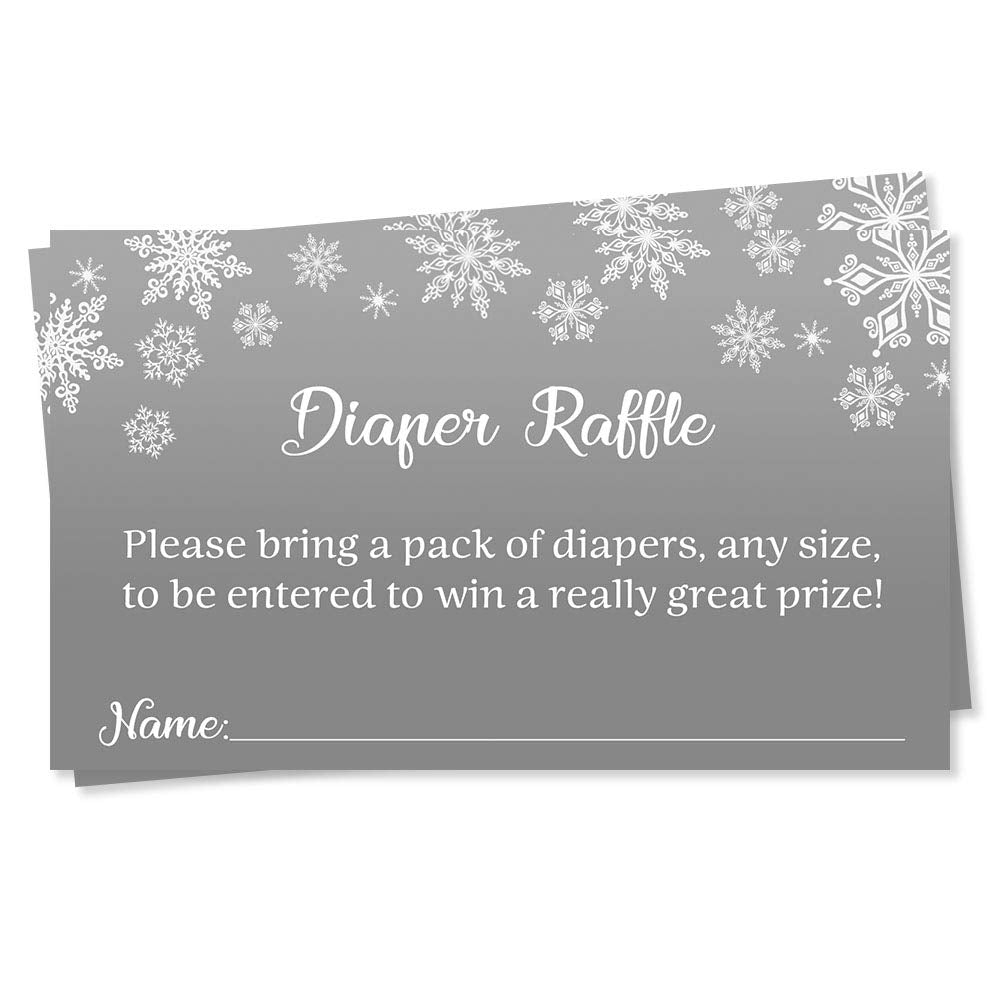 Winter Wonderland Diaper Raffle Ticket Baby Shower Grey Gray Snowflakes Diaper Wipes Raffle Ticket Insert Request Prize It's a Little Snowflake Its Cold Outside Snowy Snow Snowing (25 Count)