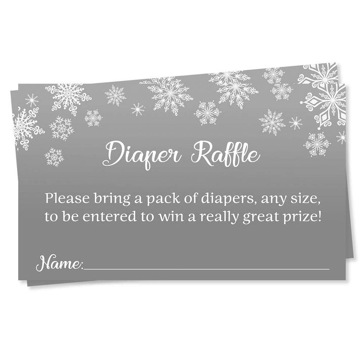 Winter Wonderland Diaper Raffle Ticket Baby Shower Grey Gray Snowflakes Diaper Wipes Raffle Ticket Insert Request Prize It's a Little Snowflake Its Cold Outside Snowy Snow Snowing (25 Count)