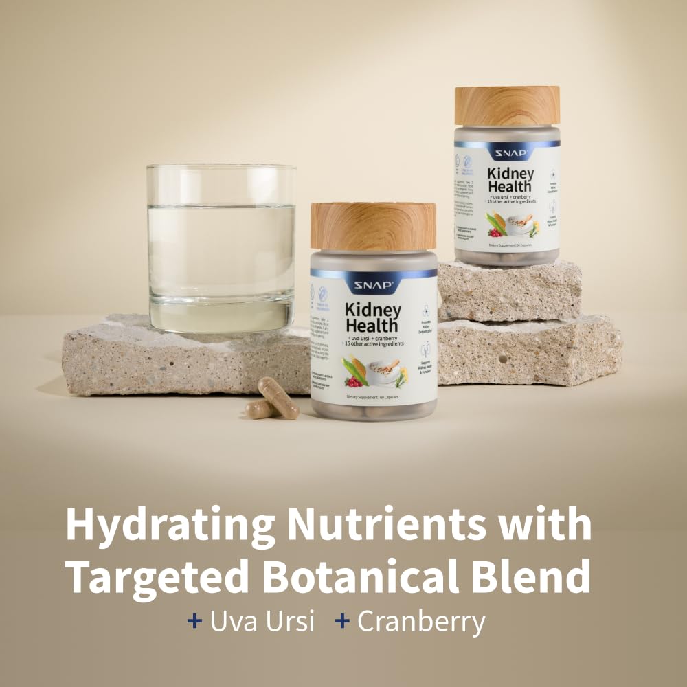 Snap Supplements Kidney Health Support Supplement with Vitamins, Uva Ursi, Cranberry Extract and Stinging Nettle Leaf Powder, Supports Kidney and Urinary Tract Health for Women and Men, 60 Capsules