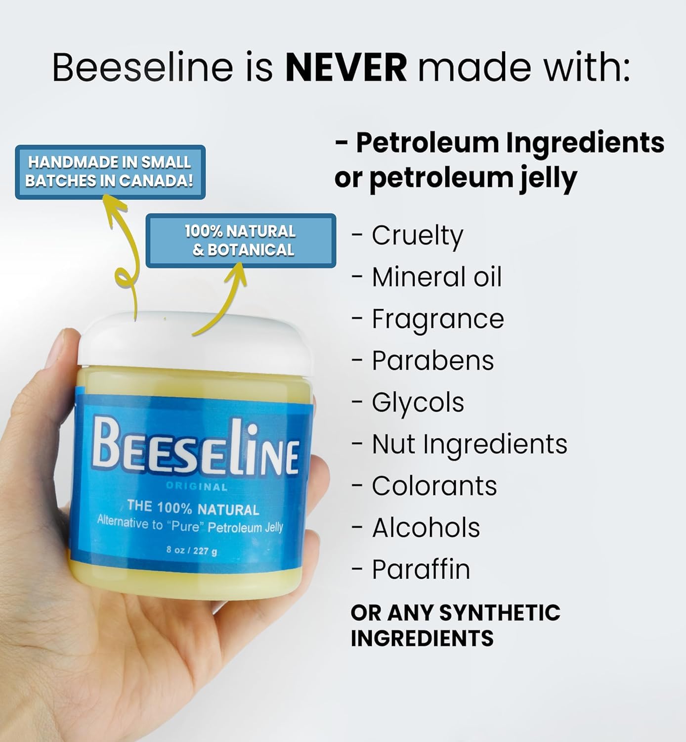 Beeseline Original Unpetroleum - 100% Natural & Hypoallergenic Alternative to Petroleum Jelly - Lips, Hands, Baby, Makeup Remover and More (8 Ounce)