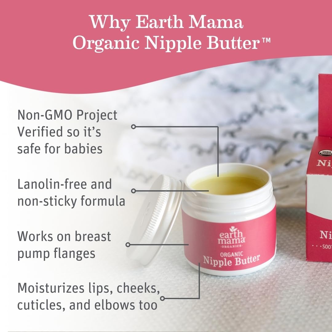 Earth Mama Organic Nipple Butter™ | Nipple Cream Safe for Breastfeeding | Postpartum Essentials for Nursing | Non Lanolin Nipple Cream, 2 fl oz (3-Pk)