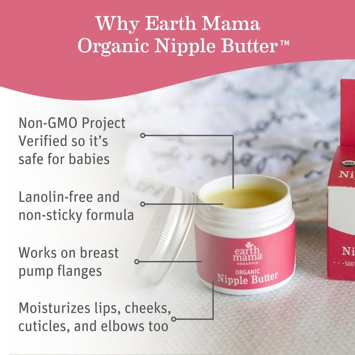 Earth Mama Organic Nipple Butter™ | Nipple Cream Safe for Breastfeeding | Postpartum Essentials for Nursing | Non Lanolin Nipple Cream, 2 fl oz (3-Pk)