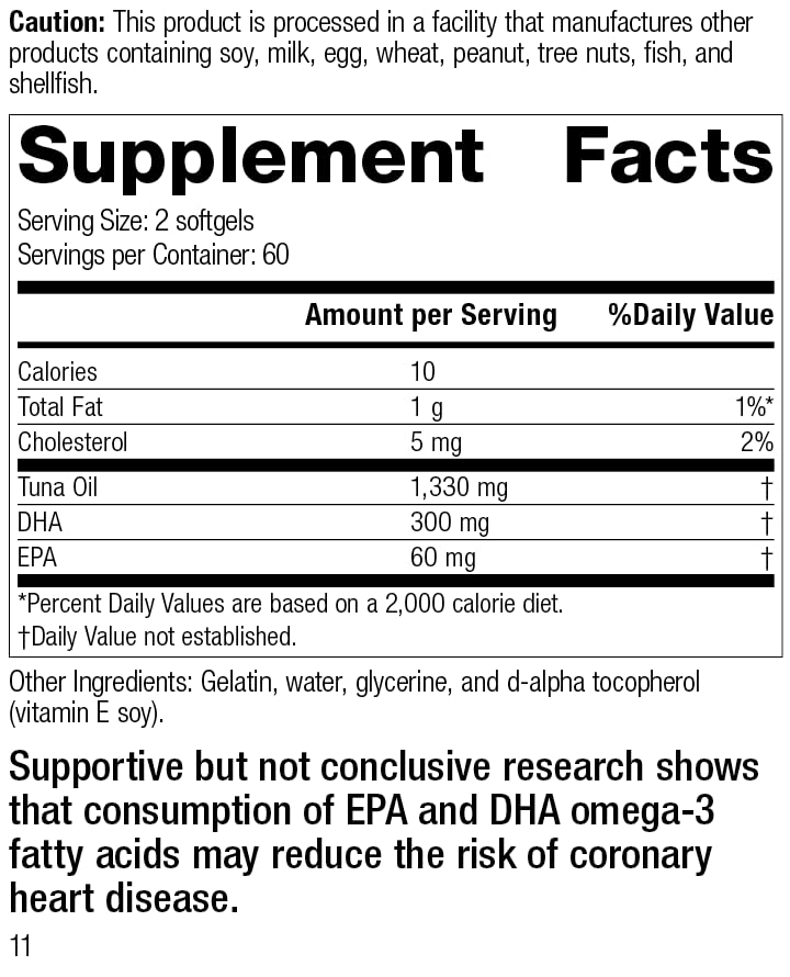 Standard Process Inc. Tuna Omega-3 Oil EPA and DHA - Whole Food Support, Brain Health and Brain Support, Eye Health, Skin Health and Hair Health with Tuna Oil - Gluten Free - 120 Softgels