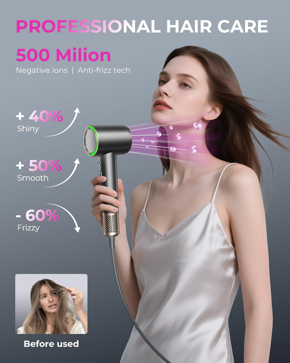 SHRATE Professional High Speed Ionic Hair Dryer | Ultra-Fast Drying | 500 Million Negative Ions | Low Noise | 160000 RPM | Compact Blow Dryer with Magnetic Diffuser for Faster Drying All Hair Types