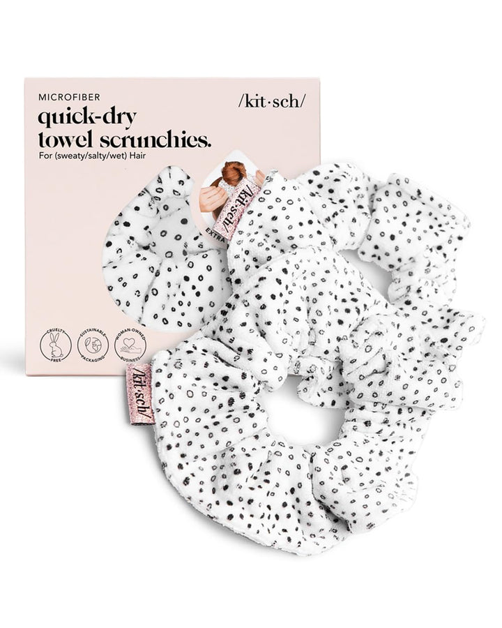 Kitsch Soft Microfiber Towel Scrunchies for Hair, Frizz Free, Heatless Hair Drying Scrunchies, 2 pack (Dot)