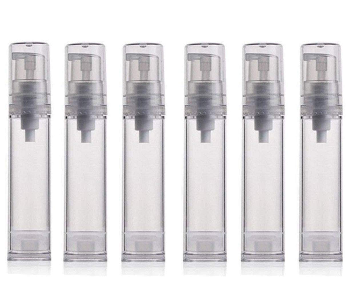 TUPWEL 12Pcs 10Ml / 0.34Oz Transparent Small Ounce Empty Ps Plastic Airless Vacuum Pump Press Bottle Jar Pot Vial Container for Cosmetic Makeup Serums Cream Lotion Travel Toiletries Liqui