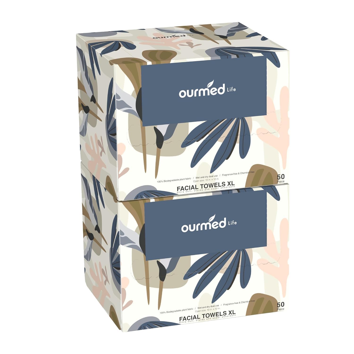 Ourmed Life Face Towels, Disposable Biodegradable Facial Towels for Sensitive Skin, Lint- free Face Wipes for Washing Face, Skincare and Makeup Remover, Dry Wipes, 10×12 Extra Large, 100 Count