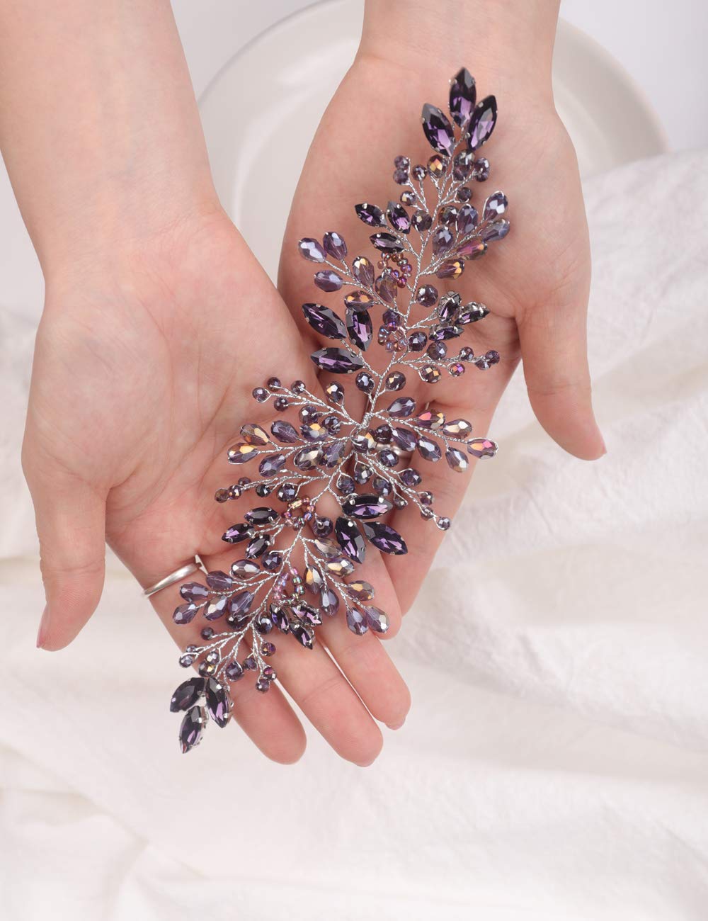 Kercisbeauty Bride Hair Accessories Purple Crystal Hair Vine Gold Headband Evening Party Prom Women Hair Piece Vintage Wedding (Purple)