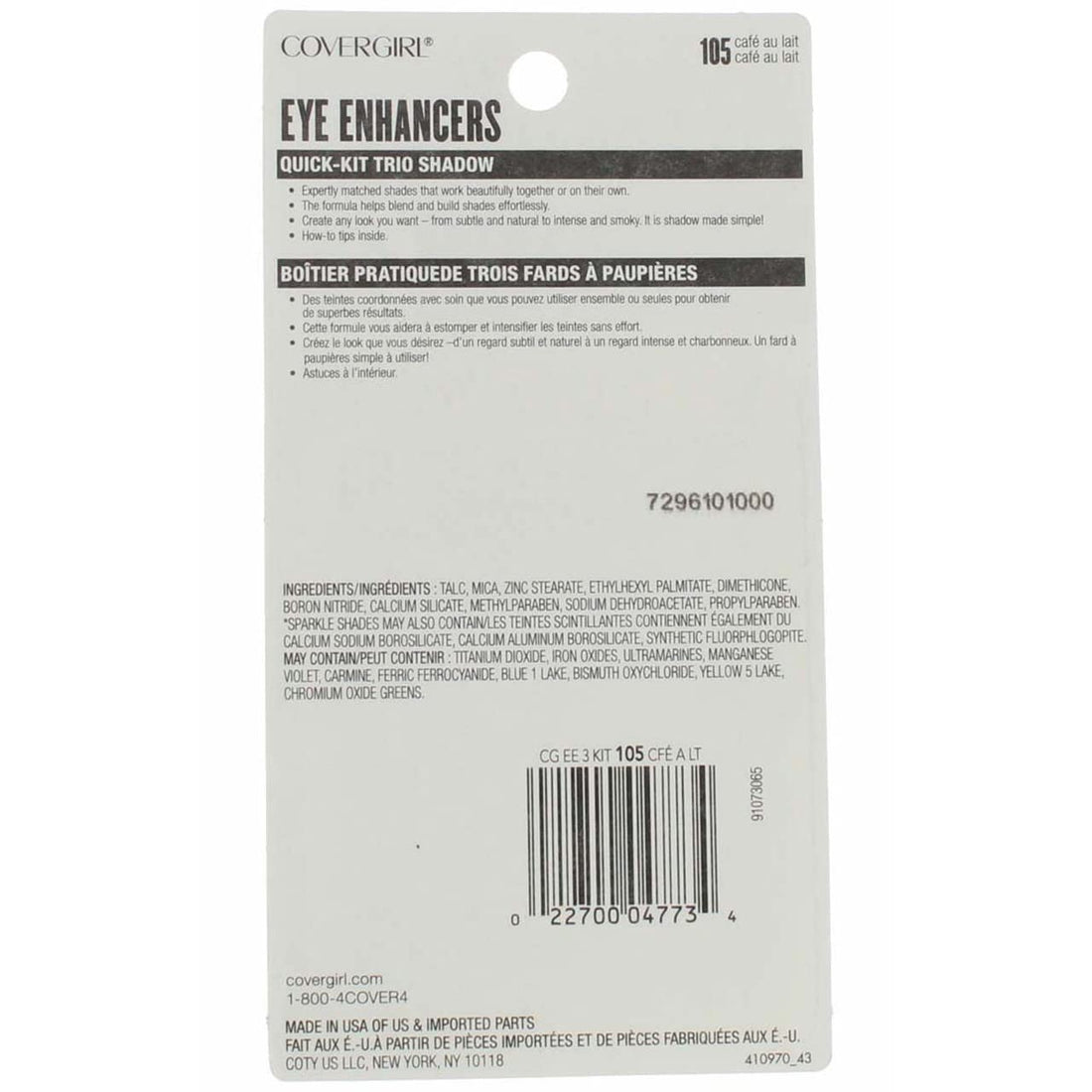 Cg Eyeshadow 105 Trio Caf Size Ea Cover Girl Eye Enhancers Quick-Kit-Trio Shadow 105 Cafe Au Lait .17 Oz