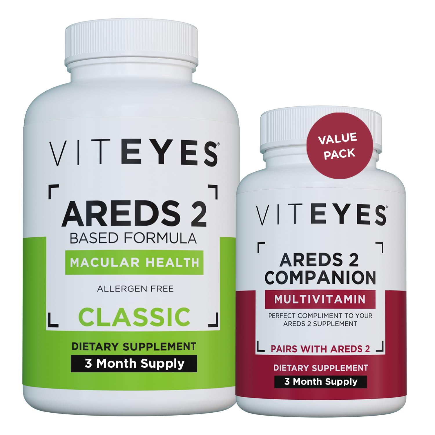 Viteyes AREDS 2 Capsules and Viteyes Multivitamin AREDS 2 Companion, Single Daily Dose Eye Vitamins, 3 Month Supply
