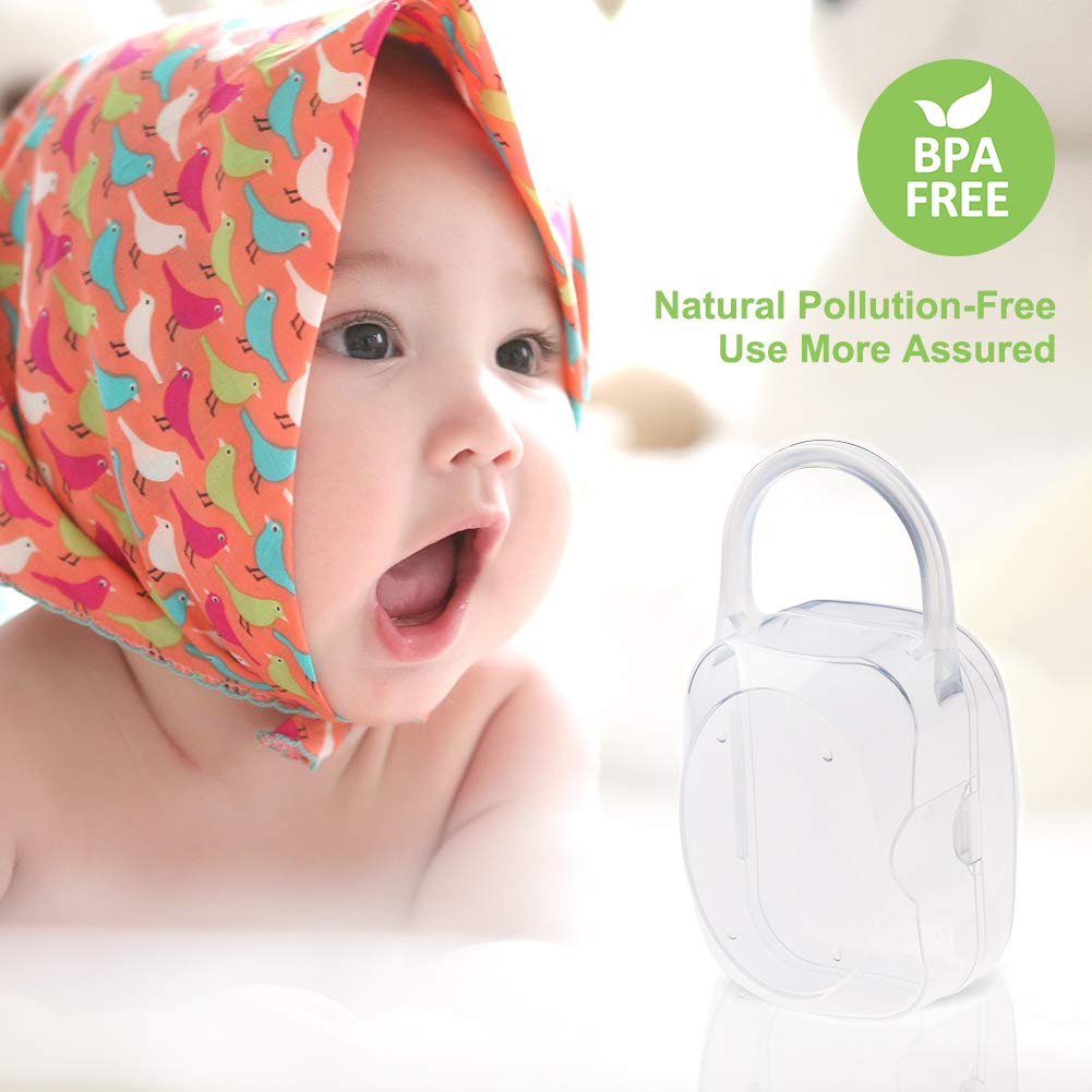 Accmor Pacifier Case, Pacifier Holder Case with Handle, BPA Free Universal Pacifier Container Box for Travel, Transparent, 2 Pack