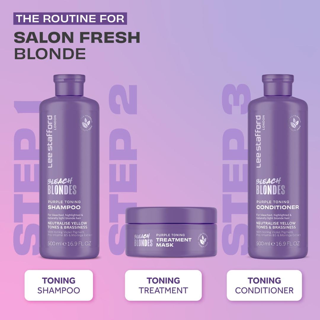 Lee Stafford Purple Toning Conditioner | Bleach Blonde Collection - Neutralize Brass & Yellow Tones, Great for Colored, Silver, & Grey Hair, 16.9 FlOz