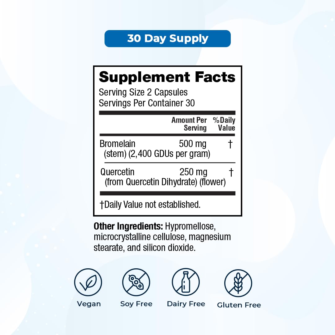 VitaMedica Bromelain & Quercetin Supplement - 500mg Bromelain 250mg Quercetin - 2400 GDU for Immunity, Joint Support, Inflammation and Muscle Recovery - 60 Vegan Capsules - 30 Servings