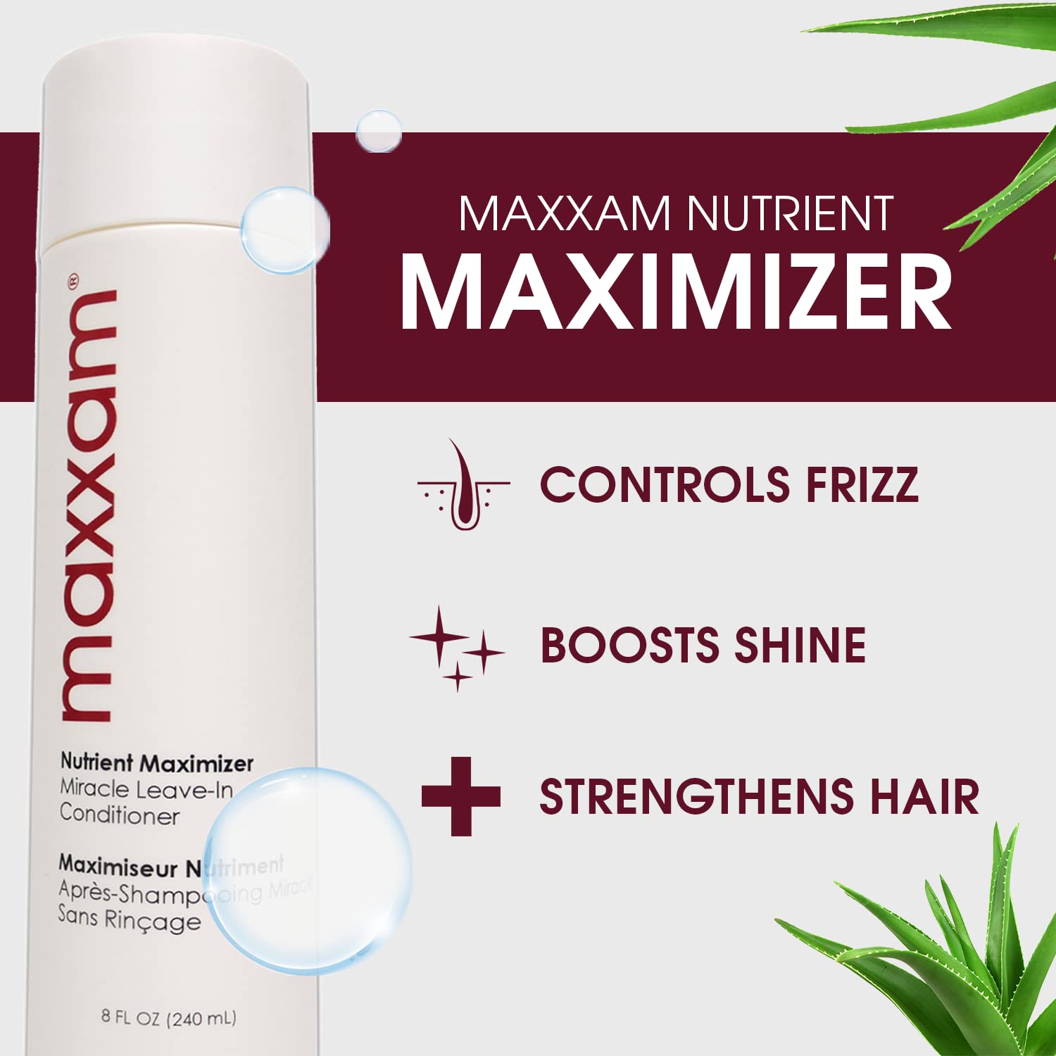Maxxam Nutrient Maximizer Leave-in Conditioner, Frizz Control for All Hair Types, Repairs & Strengthens Damaged Hair, 8 Fl Oz