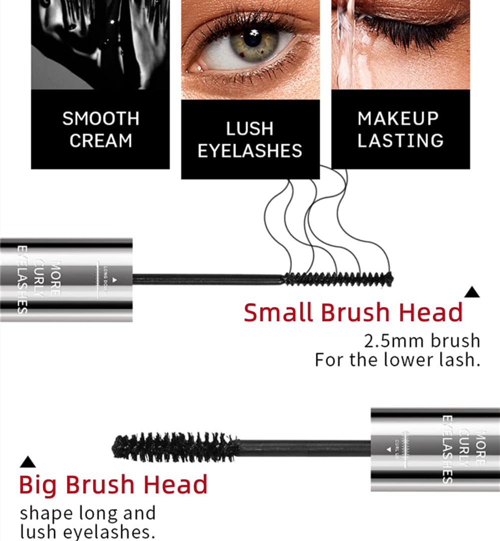 2 in 1 Mascara for Fine Short Eyelash,Big and Small Brush, Washable Voluminous Eyelash Mascara Intense Lengthening Mascara for Women and girl, Black (1 Pcs)