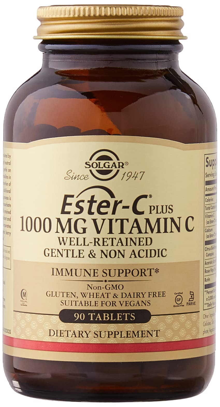 Solgar Ester-c Plus 1000 Mg Vitamin C Ascorbate Complex, 90 Tablets, 90 Count (Pack of 12)