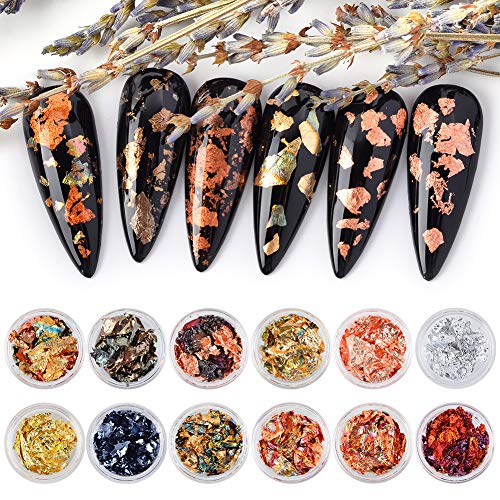 MEILINDS Nail Art Foil Sticker Holographic Acrylic Paillette Colorful Flakes Glitter Chip DIY Decals Decoration 12 Boxes