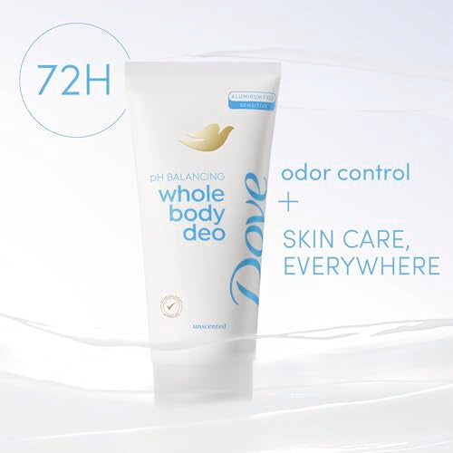 Dove Whole Body Deodorant Aluminum Free pH Balancing Cream Deodorant Unscented for 72h Odor Control 2.5 oz