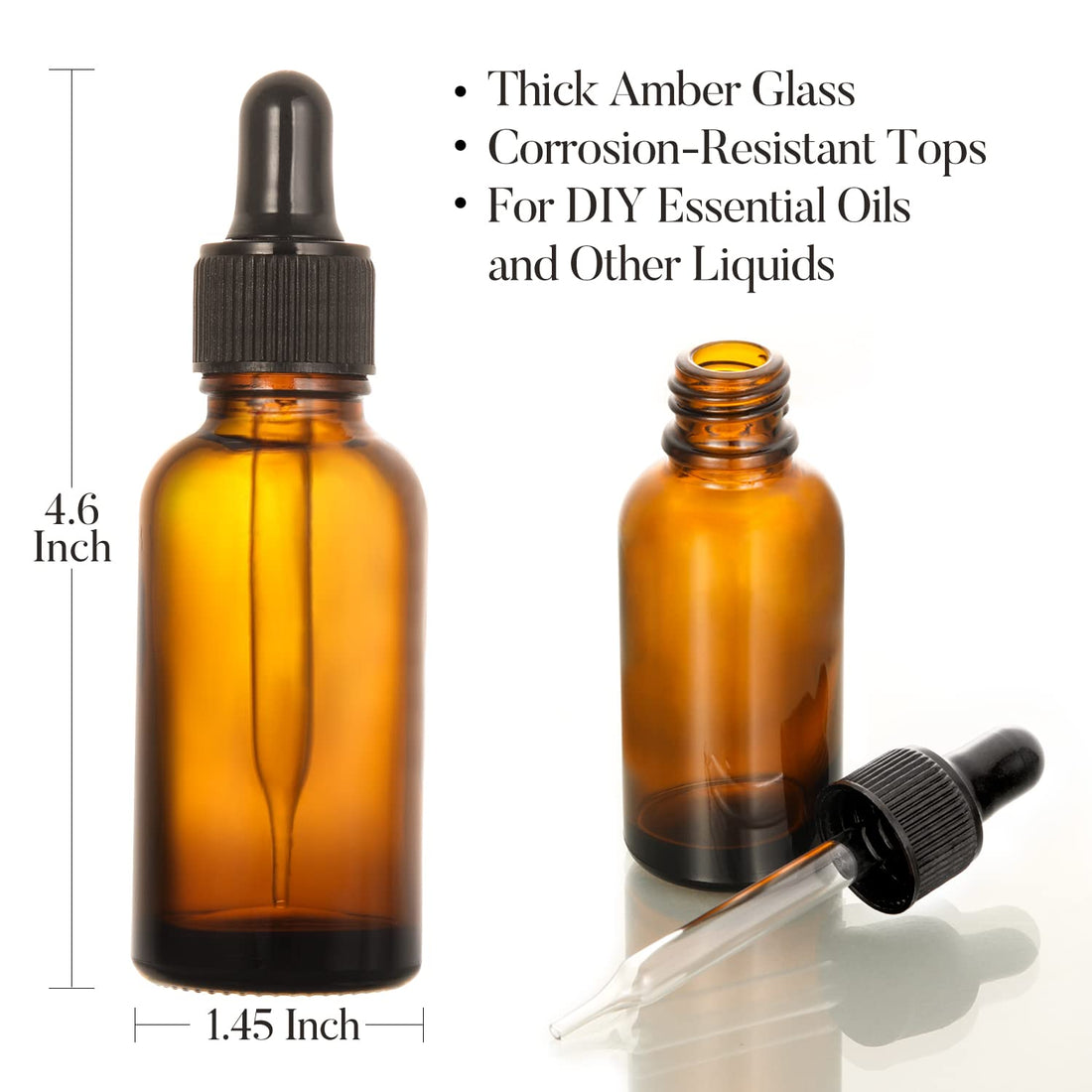 4 Pack, 2 oz Dropper Bottles with 2pcs Glass Pipettes(1ml) - Essential Oils Bottles for Health, Personal Care & Beauty - 60ml Thick Dark Amber Glass Tincture Bottle with Eye Droppers, Leakproof