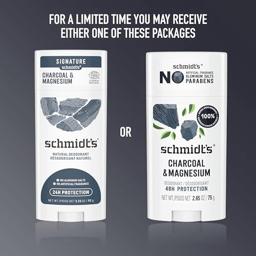 Schmidt's Aluminum-Free Vegan Deodorant Charcoal & Magnesium with 48 Hour Odor Protection, for Women and Men, Natural Ingredients, Cruelty-Free, 2.65 oz